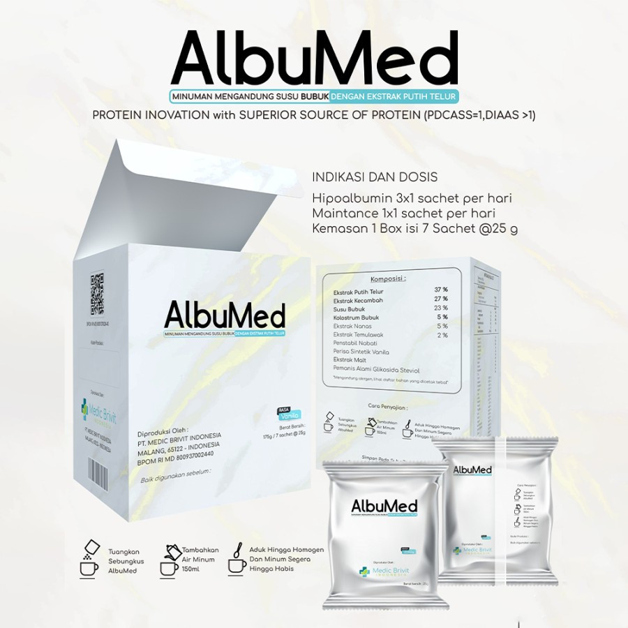 

ALBUMED Minuman Mengandung Susu Bubuk Dengan Ekstrak Putih Telur