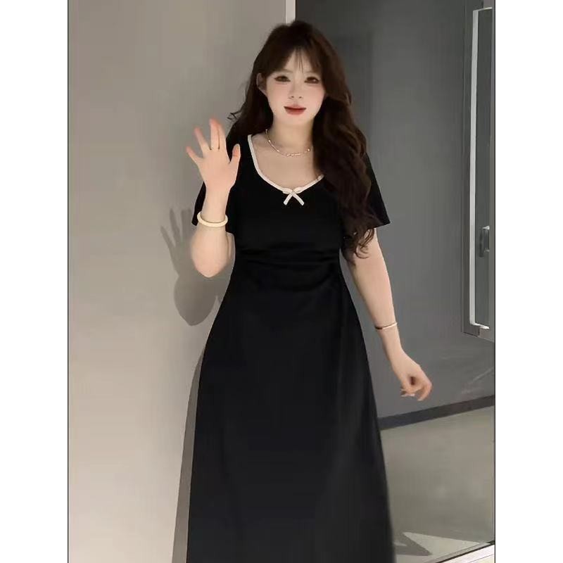 dress jumbo rok panjang wanita kekinian hitam polos pinggang karet menurunkan berat badan gaun pesta