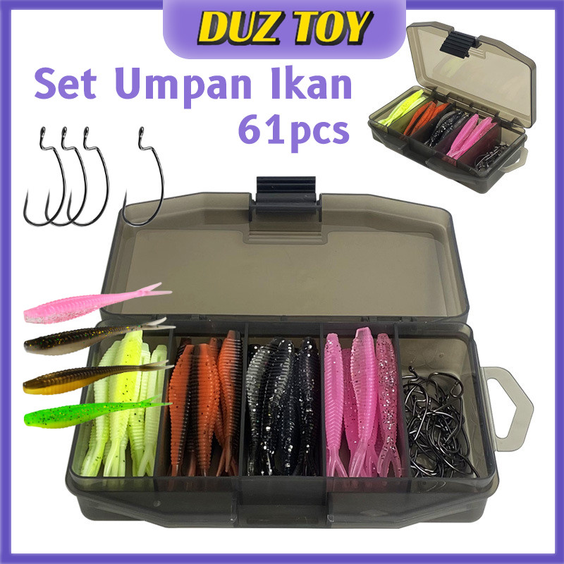 61Pcs Umpan Pancing Ikan Soft Lure/6Cm Umpan Pancing Tiruan Bentuk Ikan Umpan Pancing Bahan Karet