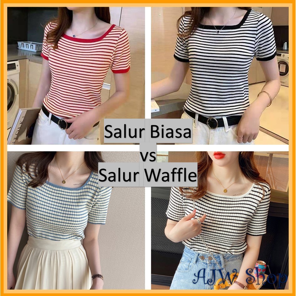 KAOS KNIT KOREAN STYLE IMPORT SALUR GARIS GARIS | KAOS PENDEK WANITA HA HAC | KAOS RAJUT | KAOS RAJU