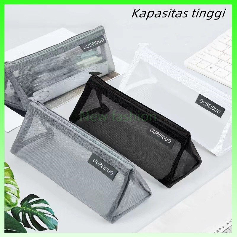 

mesh pencil case/Tempat pensil jala berkapasitas besar transparan sederhana / tas alat tulis segitiga tiga dimensi