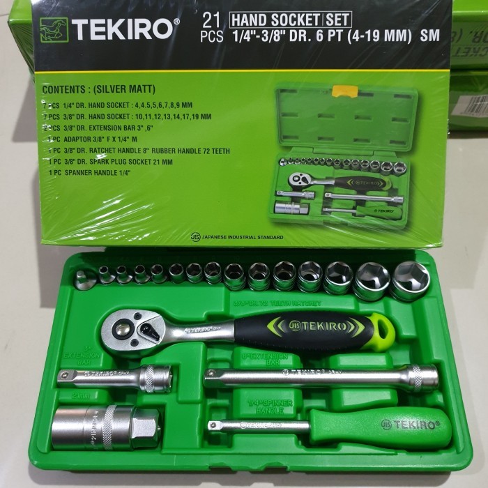 cod KUNCI SOK SET TEKIRO 21 PCS / SOCKET WRENCH 1/4" - 3/8" TEKIRO 21PCS