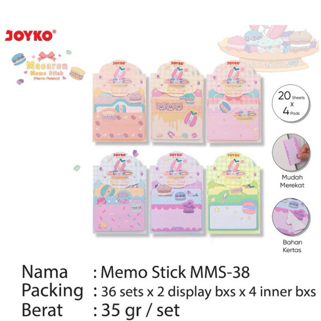 

Mms 38 Fancy & Color Memo Stick / Memo Pelekat Stiker warna warni MACARON / Index Note MMS-38 Joyko isi 4 x 20 lembar