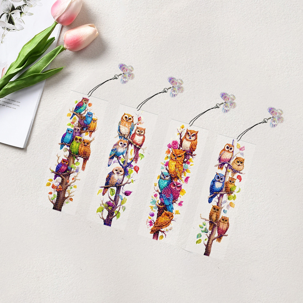 

4Pcs Special Shape Butterfly Flower DIY Bookmarks Diamond Painting Kits Diamond Art Bookmark with Pendant for Reading Day Gift