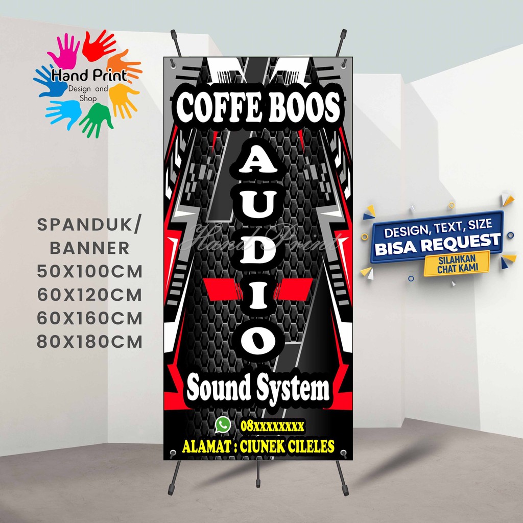 Cetak Spanduk Banner Audio Sound System Hitam Merah MMT Spanduk Custom 60x160