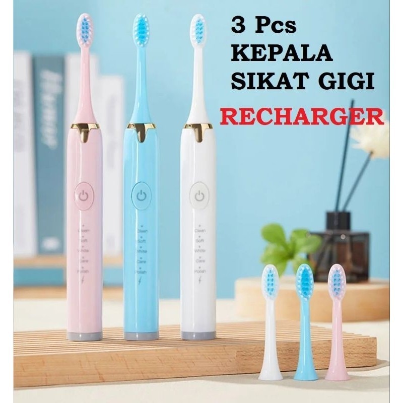 5 mode sikat gigi elektrik sikat gigi elektrik rechargeable sikat gigi cas + 3 kepala sikat gigi