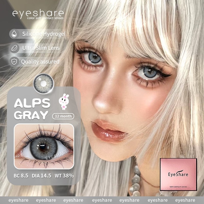 {COD}-Softlens Lensa Kontak Eyeshare Alpine Grey, Lensa Bergaya, Warna Mata Besar, 14.5mm, Lensa Seh