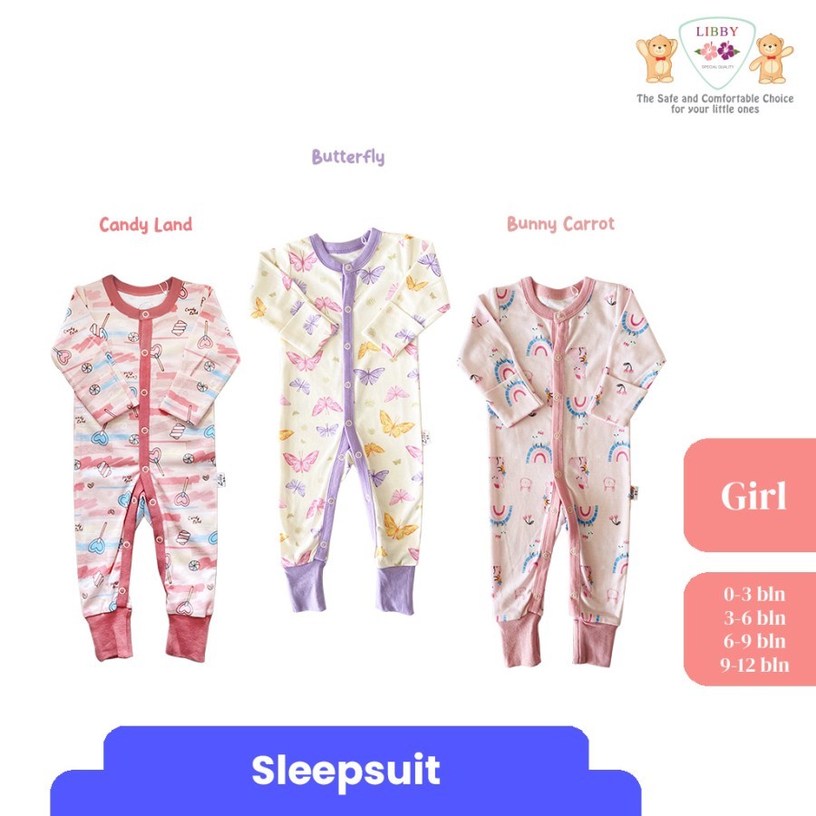 LIBBY Premium Baju Tidur Bayi Perempuan Sleepsuit Bodysuit Motif Premium Girl