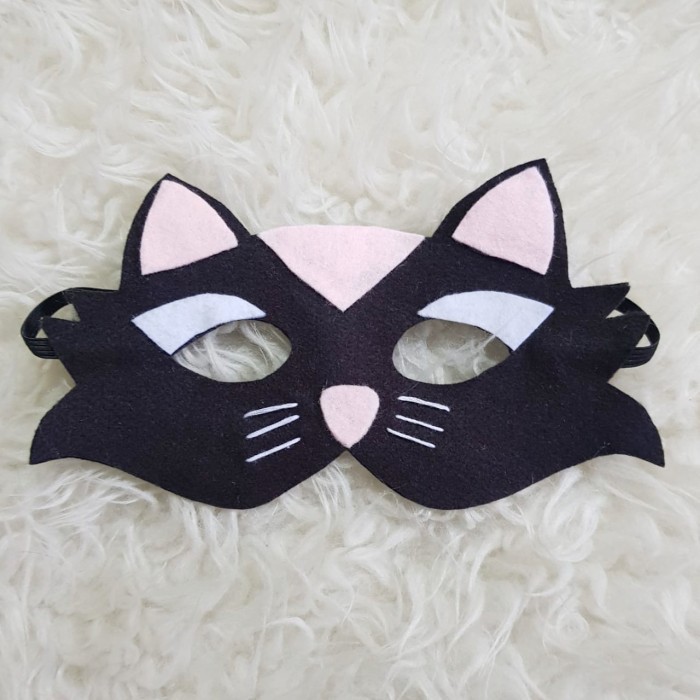 Topeng Kucing Kostum Kucing Hitam Binatang Hewan Bando Kucing - Putih