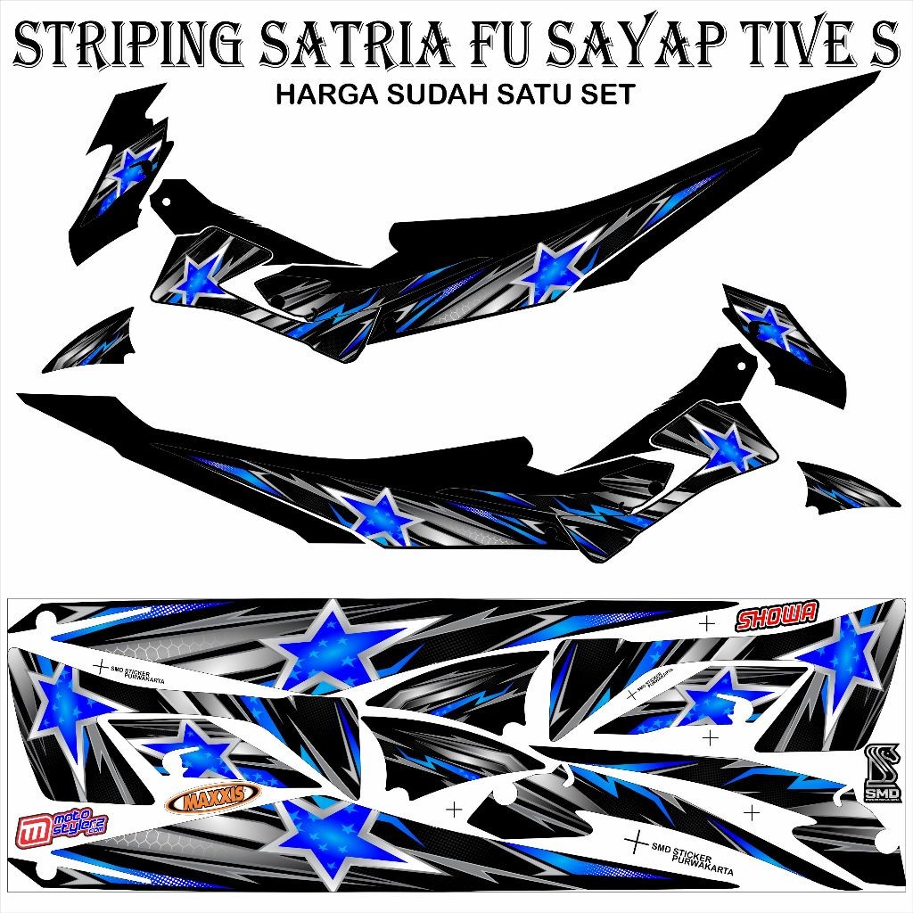 STRIPING VARIASI STICKER SATRIA FU SAYAP  MOTIF BINTANG