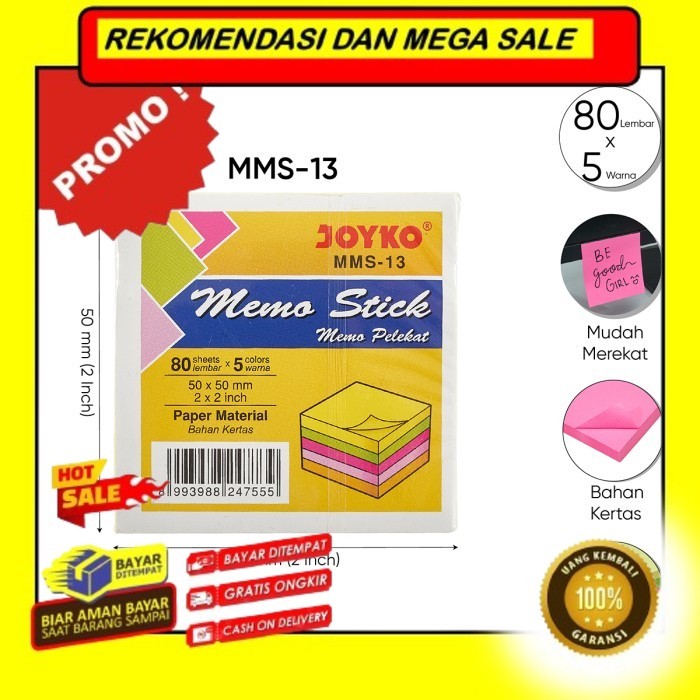 

Rekomendasi Terlaris Memo Stick Kertas Memo Tempel Sticky Note Joyko MMS-1 ~15 5 Warna - 5 X 5 CM Promo