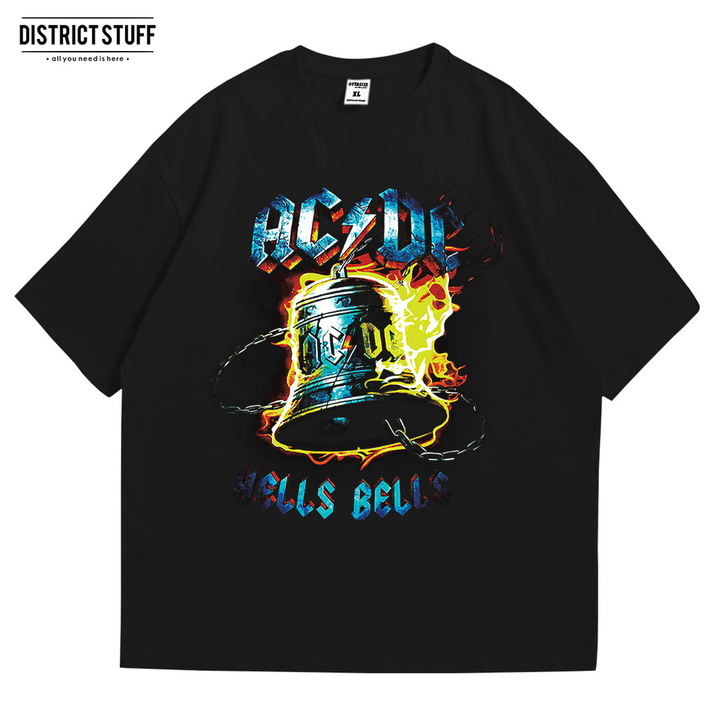 Kaos Band ACDC Hells Bells Tshirt Oversize Vintage Pria Wanita