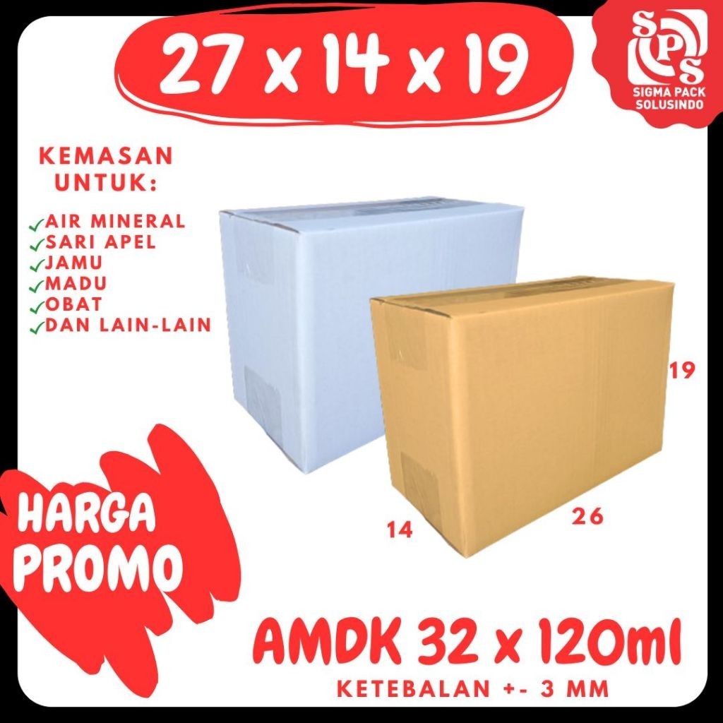 

Kardus AMDK 27x14x19 isi 32x120ml Kardus Packing Minuman/Karton/Polos/hampers/box Minuman Siplah MEDIAKIT