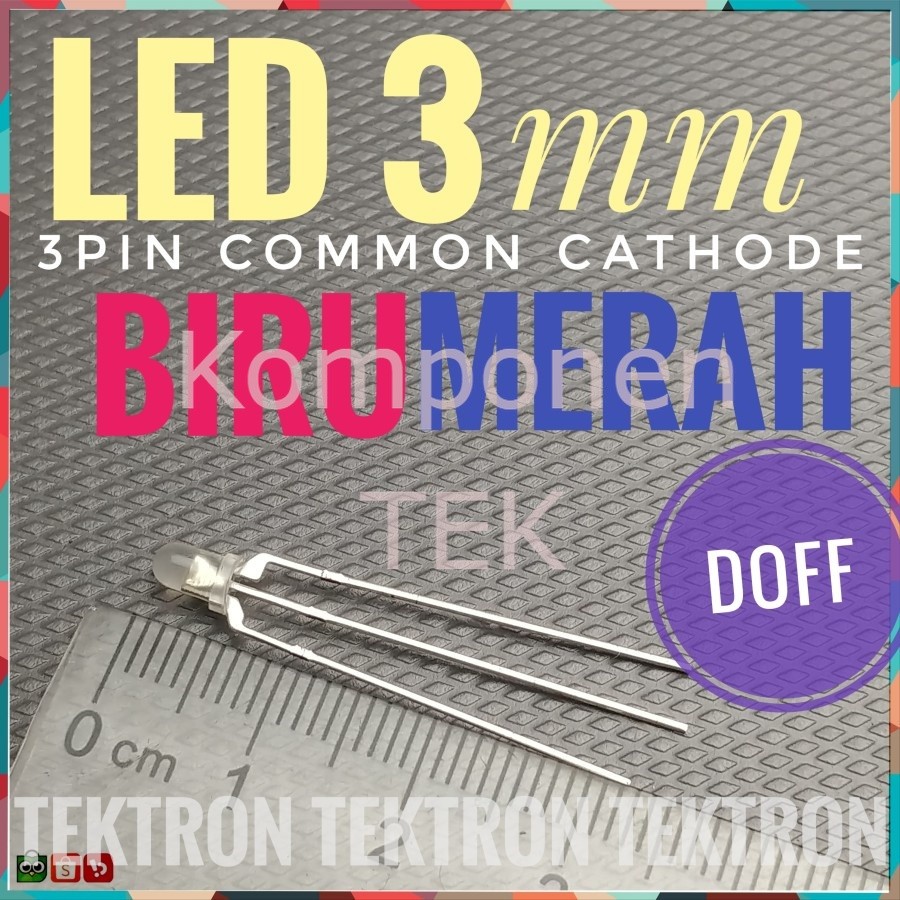 Led 3pin 3mm 2 warna Merah Biru 3p 3 mm Common Cathode
