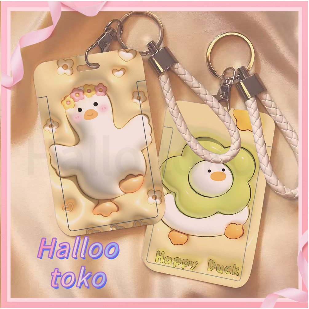 

ID CARD HOLDER MOTIF KAWAII TEMPAT KARTU PHOTOCARD PHOTO CARD Pelindung + Tali, Bebek mengembang dan bebek berbunga