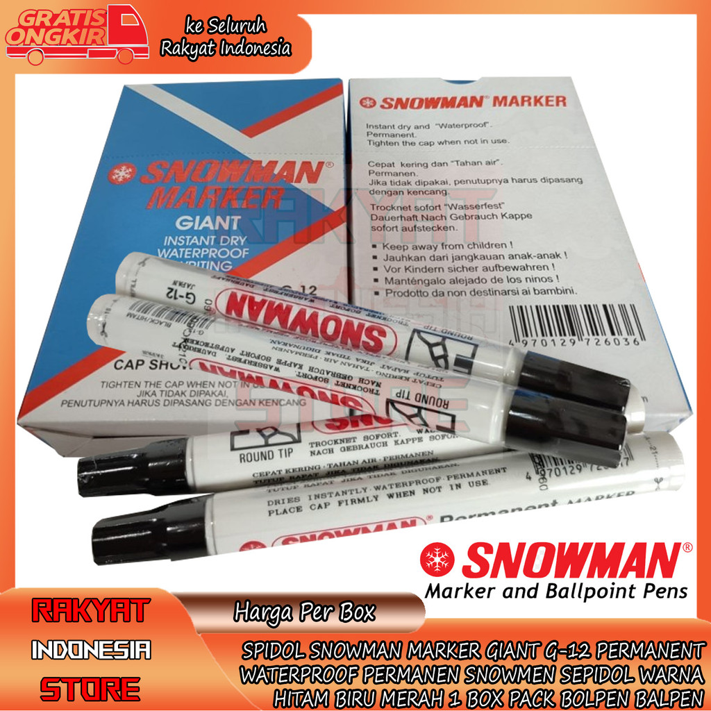 

Spidol Marker Giant G 12 Alat Papan Tulis Balpen Lancip Luncip Snowman Permanent Permanen Snowmen Sepidol G-12 Pen Pena Bolpoin Kantor SekolahWarna Hitam Biru Merah 1 Box Per Pack Bolpen Balpen Ball Point