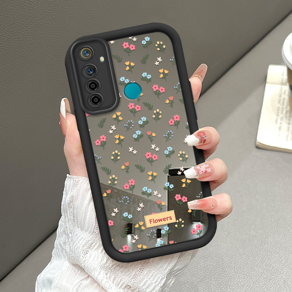 Casing Hp Untuk Realme 5 5i 5S 6i  Mirror Phone Flower Pattern Soft Silicone Cermin Case Softcase Ke