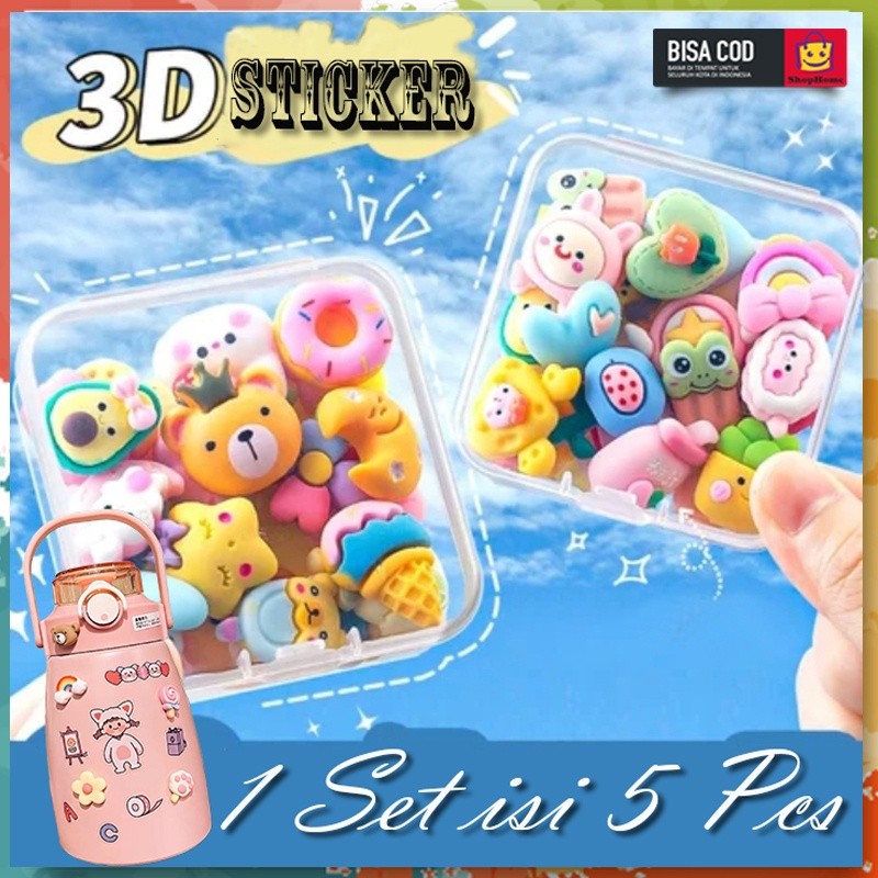 

SHOPHOME - Stiker 3D timbul multifungsi botol minum hp hiasan dinding kamar 5Pcs karakter lucu STC06