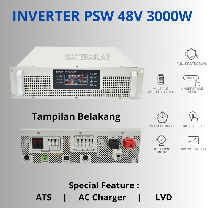 Hybrid Inverter 48V 3000W MPPT 70A JNGE Rackmount Low Frequency Toroid ATS Charger Cocok Untuk PLTS
