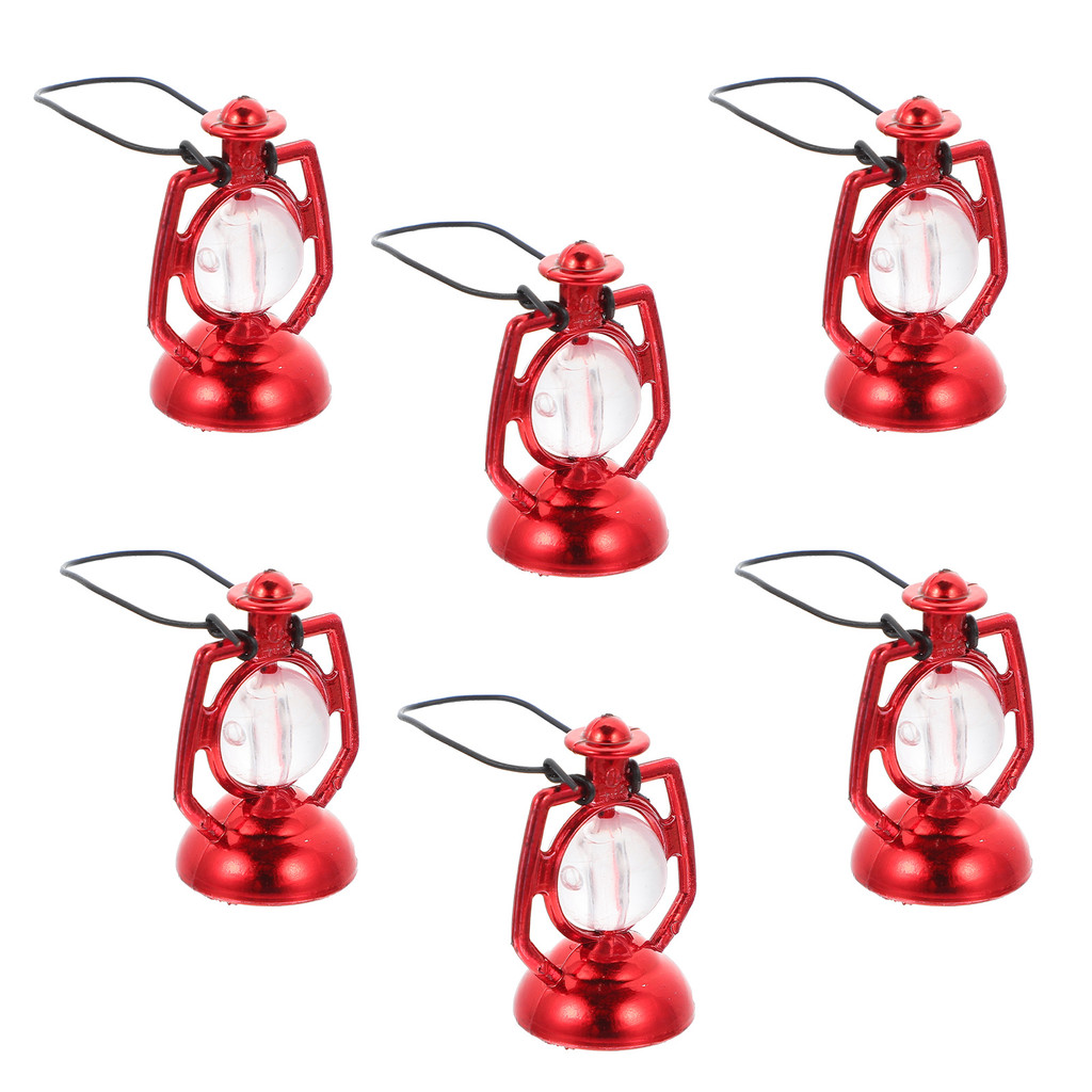 

6 Pcs Fairy Toy House Kerosene Lamp Miniature Decor Micro Landscape Prop Hanging Lantern Figurine Decoration Props Red