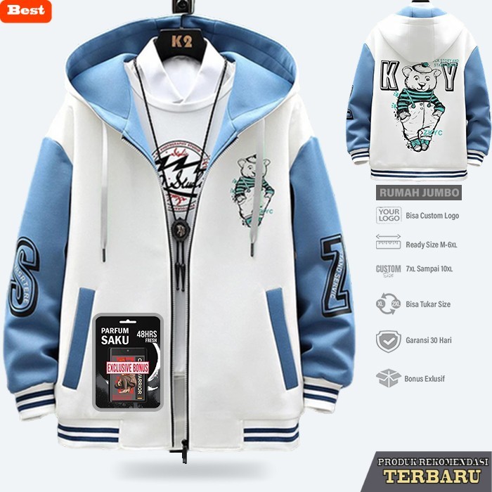 hoodie pria keren Jaket Hoodie Pria SUCK STORY Baby Blue Hoodie zipper pria Jumbo - S, putih baby bl
