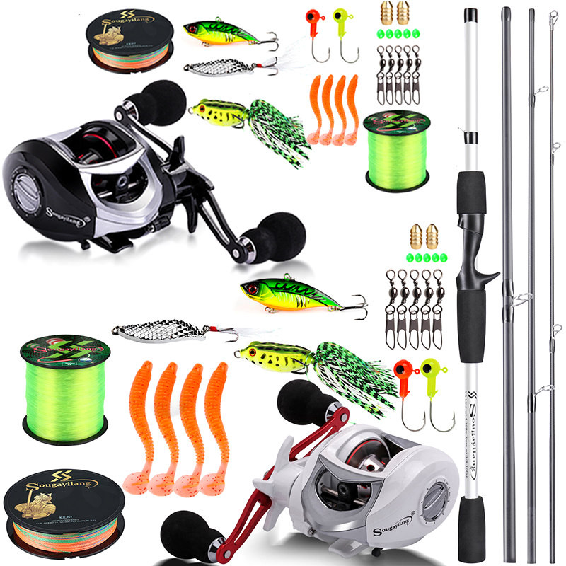 Sougayilang 1.98m Baitcsting Rod Full Kit 4 Section M Power Carbon Fishing Rod 500M Fishing Line Lur