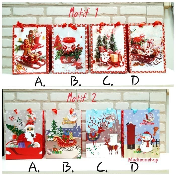 

Paper Bag Natal Murah Kantong Kado Santa Tas Sovenir Kado Natal Grosir - MOTIF 2, uk K - 17x26 cm