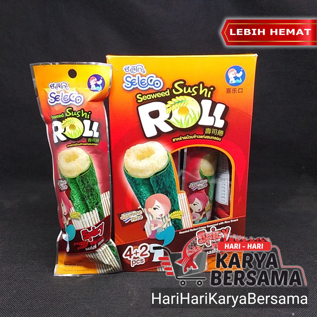 

MAKANAN RINGAN RUMPUT LAUT SELECO SEAWEED SUSHI ROLL SPICY FLAVOUR BOX ISI 6'S X 6.5GR