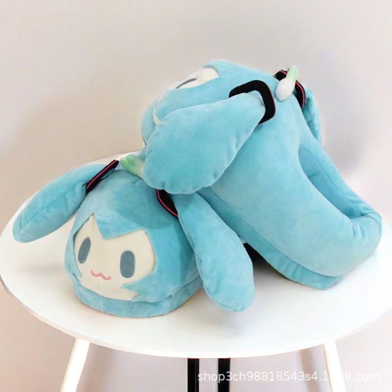 

Hatsune Miku Kawaii Anime Girl Cosplay Cotton Slippers Cute Anime Doll Shoes Winter Warm Cotton Slippers Home Shoes Gift