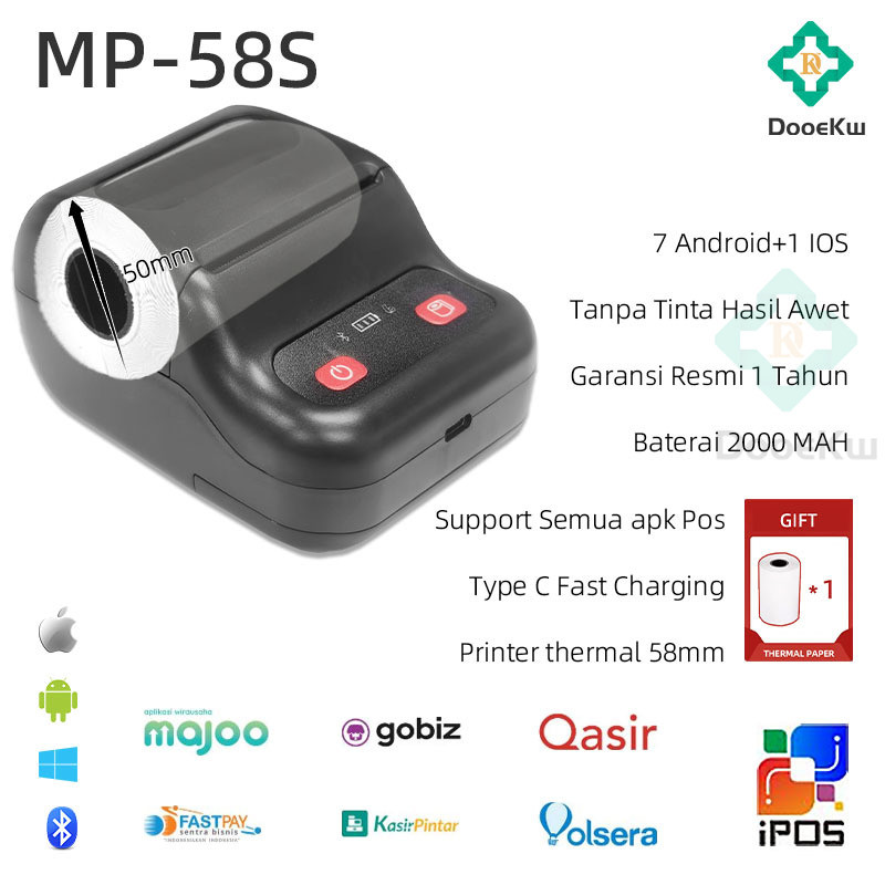 Mini Printer Bluetooth Thermal Kasir 58mm android/ios/windos  thermal mesin kasir portable