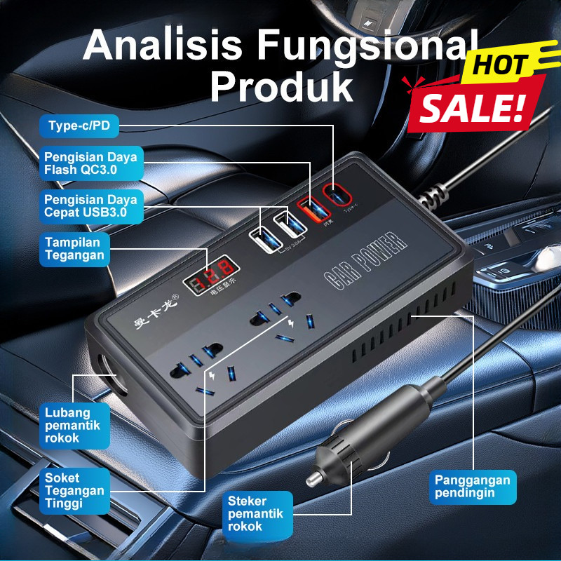 12/24V 200W Inverter Mobil, Inverter LED Mobil, Inverter Sumber Daya Mobil