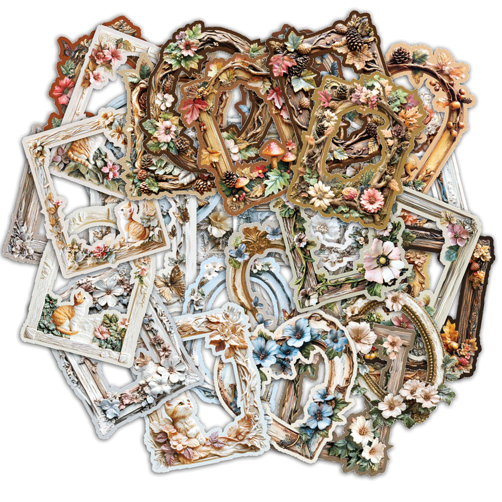 

6 style 10pcs retro relief flower photo frame stickers DIY handmade materials scrapbook decoration album photo phone case