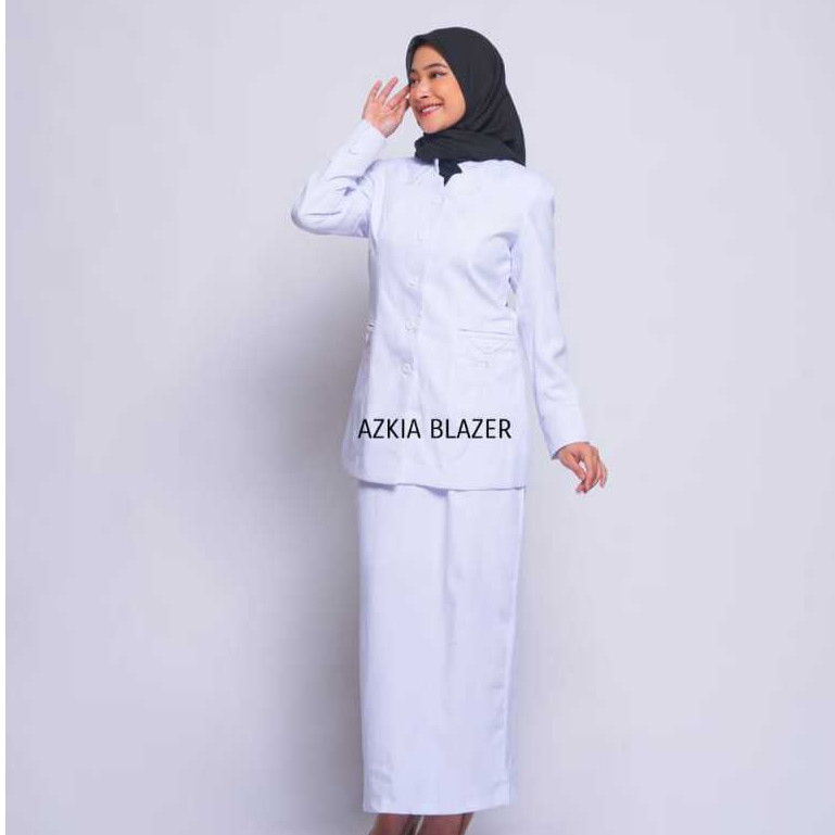DHOLISHOP.ID Seragam Kerja Wanita Blazer Wanita Terbaru Polyester Premium Import Stretch Melar Putih