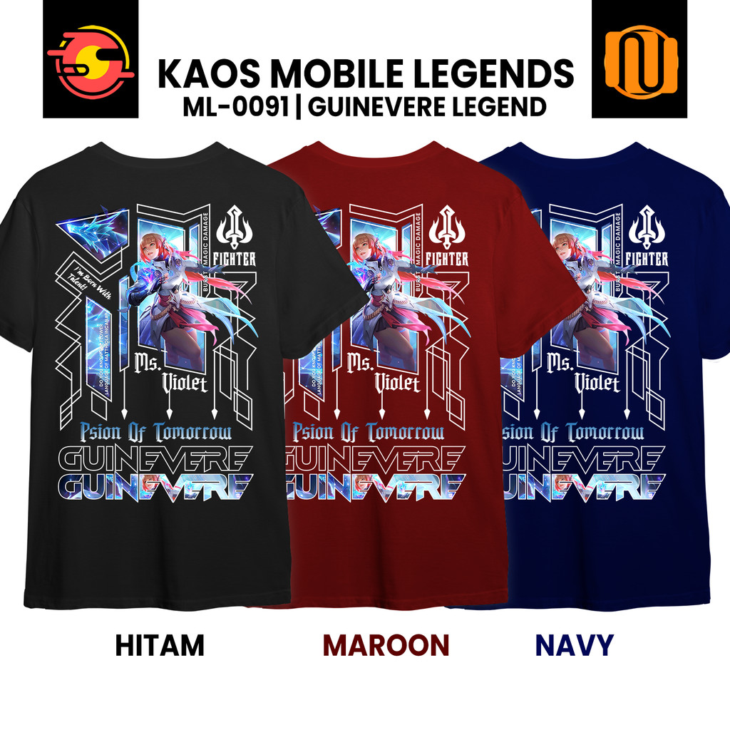 Kaos GUINEVERE LEGEND Skin Hero Mobile Legends Lengan Pendek Hitam Combed 30s ML MLBB Anak Dewasa