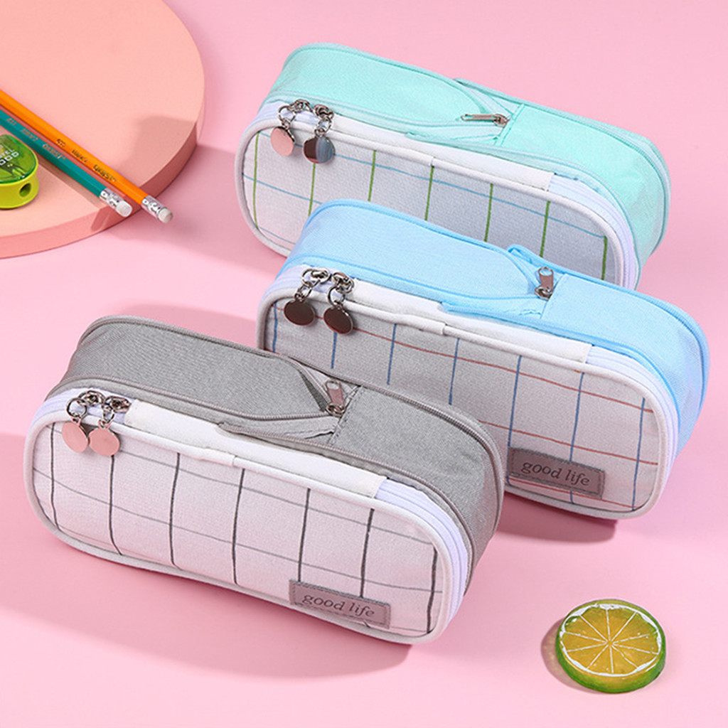 

1 piece plaid pencil case, stylish large capacity plaid pattern pencil case and stationery storage bag, a gift for a friend