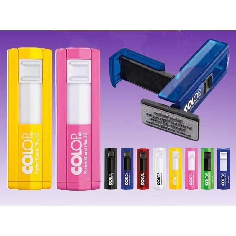 

Colop engraved pocket signature stamp portable uncapped retractable ink back stamp custom handwritten name stamp