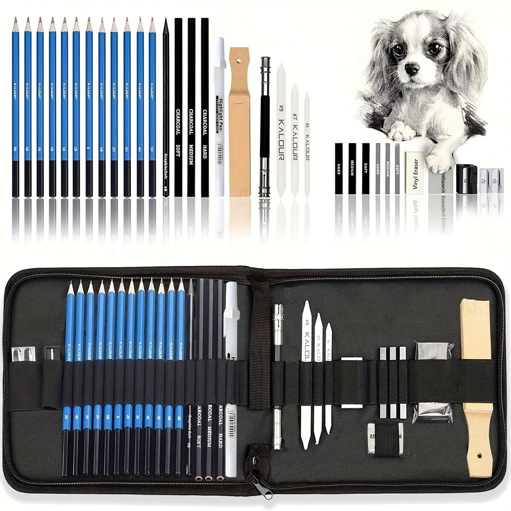 

33 Pieces Pro Drawing Kit Sketching Pencils Set,Portable Zippered Travel Case-Charcoal Pencils, Sketch Pencils, Charcoal Stick,S