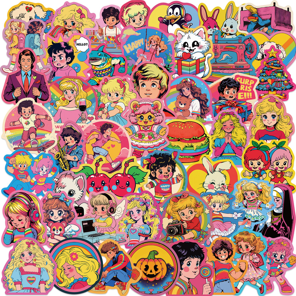 

50PCS Vintage Aesthetic Cartoon Graffiti Stickers Decorative Stationery Laptop Waterproof Cute Retro Sticker for Kids