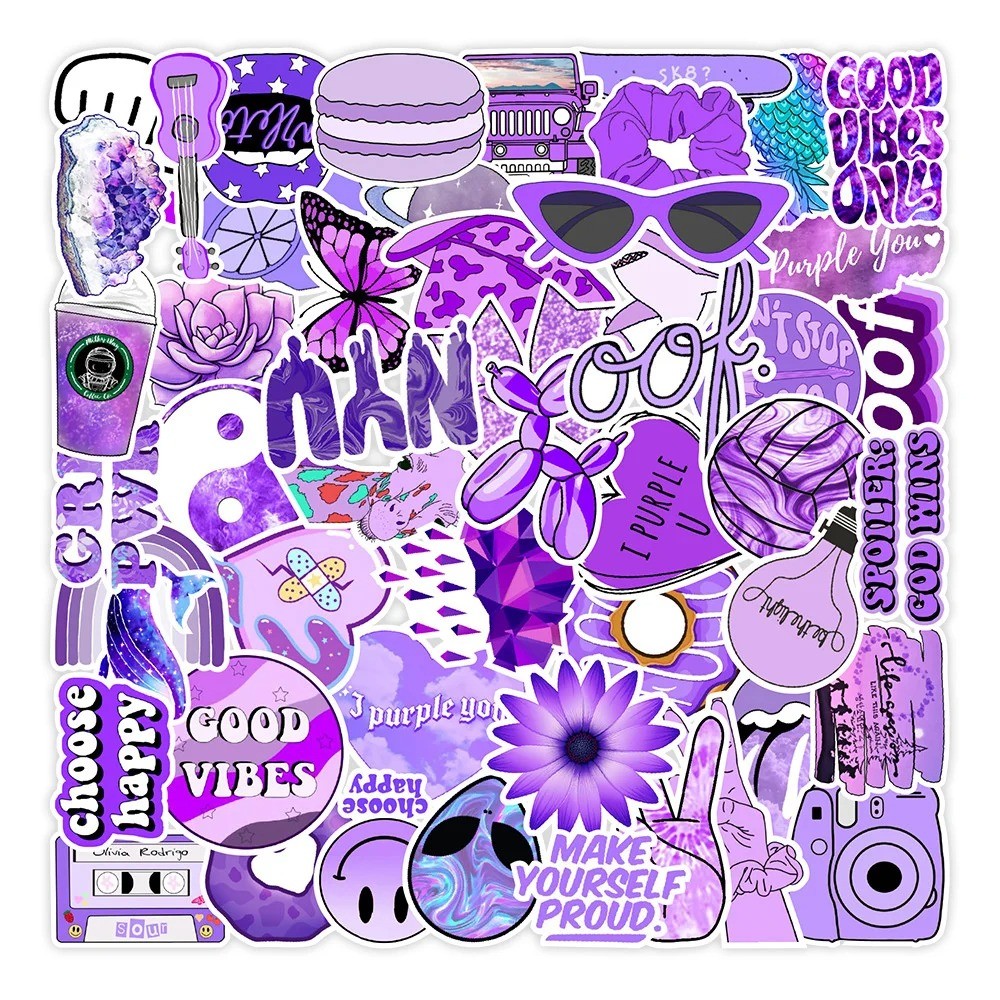 

50PCS 2024 New Purple Small Fresh Graffiti Decoration Suitcase Guitar Waterproof Sticker