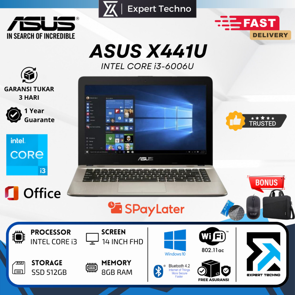 ASUS X441U INTEL CORE i3-6006U - RAM 8GB - SSD 512GB - 14" INCH - WINDOWS 11 - LAPTOP ASUS X441U 4GB