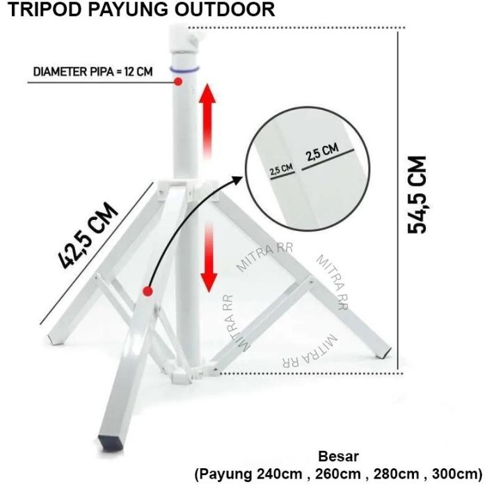 Tripod Penyangga Payung Pantai Dudukan Payung Tenda Ukuran Kecil dan Besar - Besar (D 3.3cm)