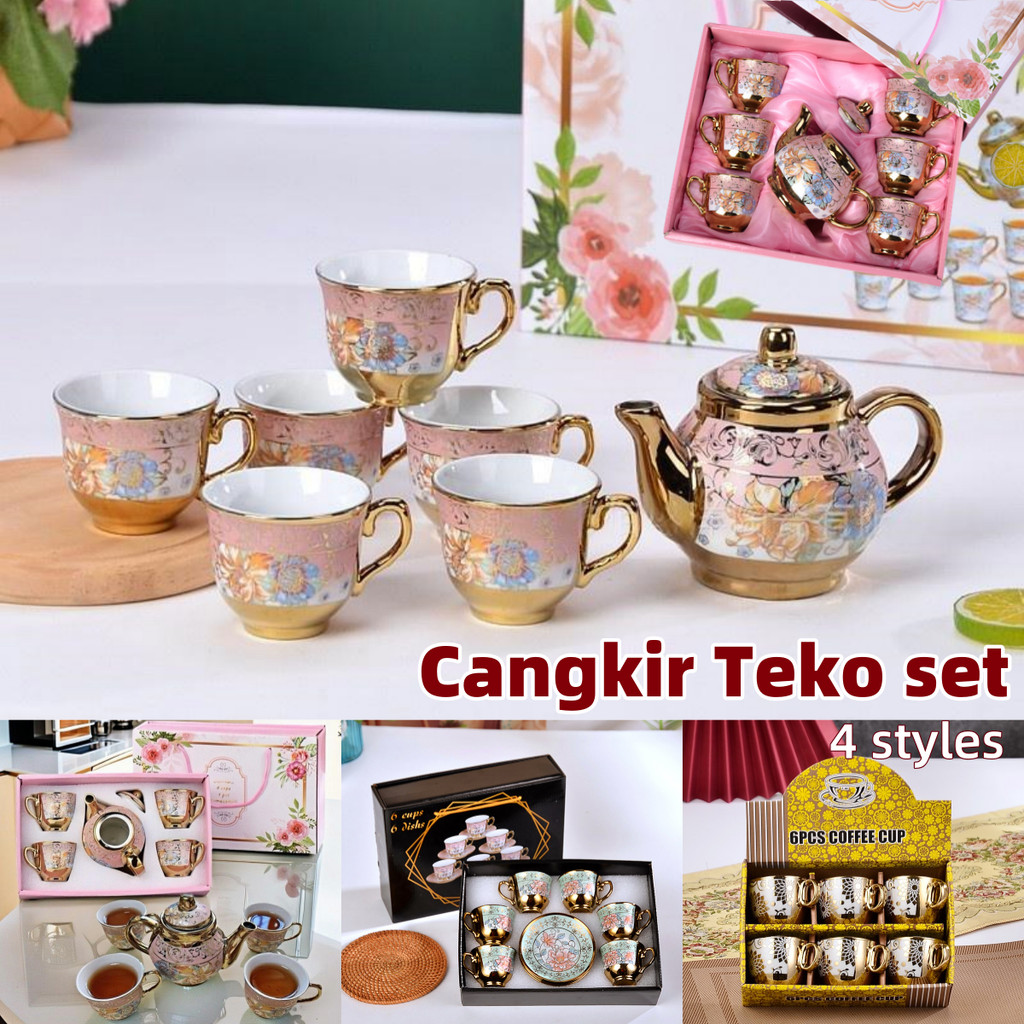 4 Styles Cangkir Teh Set Keramik Piring Tatakan Kecil Gelas Kopi Gaya Eropa/Hampers Kado Cangkir