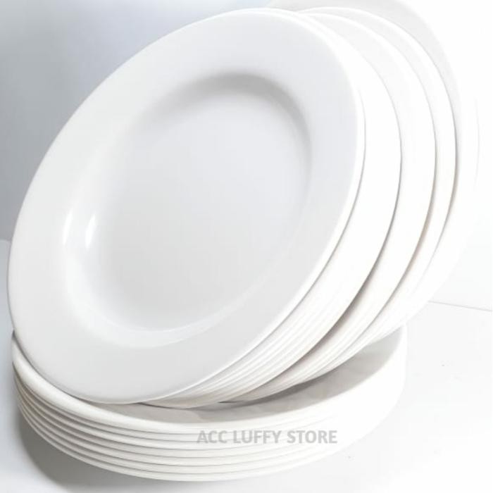 TKF TERLARIS 12 PCS/SATU LUSIN PIRING MAKAN MELAMIN POLOS 9 INC WARNA PUTIH - PUTIH