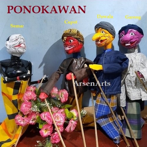 RINBAOW Wayang Golek Kayu Uk. 40 Cm Wayang Sunda 1 Set Punakawan ( Semar, Dawala, Gareng dan Cepot )