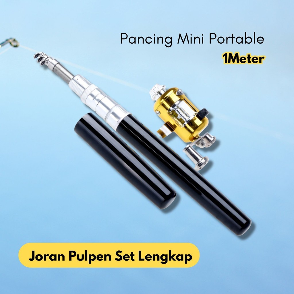 Joran Pulpen Set Lengkap Mini Pancingan Kail Pelampung Benang BR131 Reel Portable 1M