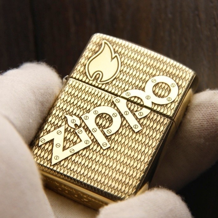 Korek Api Zippo Gold Icon Logo Engraved Big Front BEST QUALLITY ORI