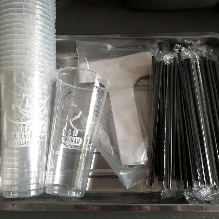 Dijual PAKET KEMASAN CUP 22 OZ SABLON SENYUM MENYEGARKAN ISI 100 PORSI | CUP JUMBO | CUP SABLON SEDO