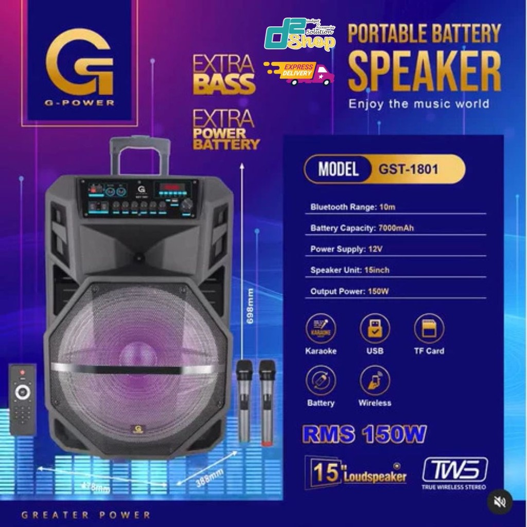 G-POWER PORTABLE BATTERY SPEAKER GST-1801 KNOP