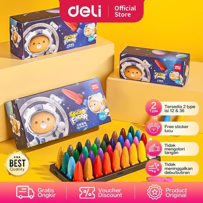 

Deli Oil Pastel / Crayon Anak Bentuk Rocket Space Finder+Sticker 72109 - 36 pcs