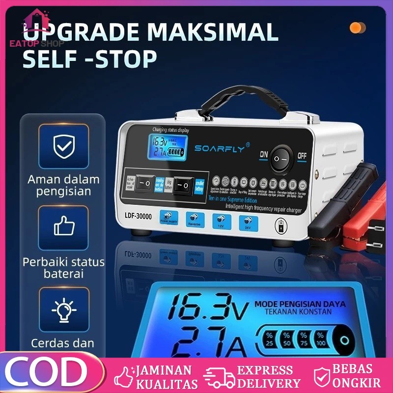 800A Car Battery Charger Aki Otomatis Smart Intelligent Auto Repair Mobil Pengisi Daya Charger Otoma